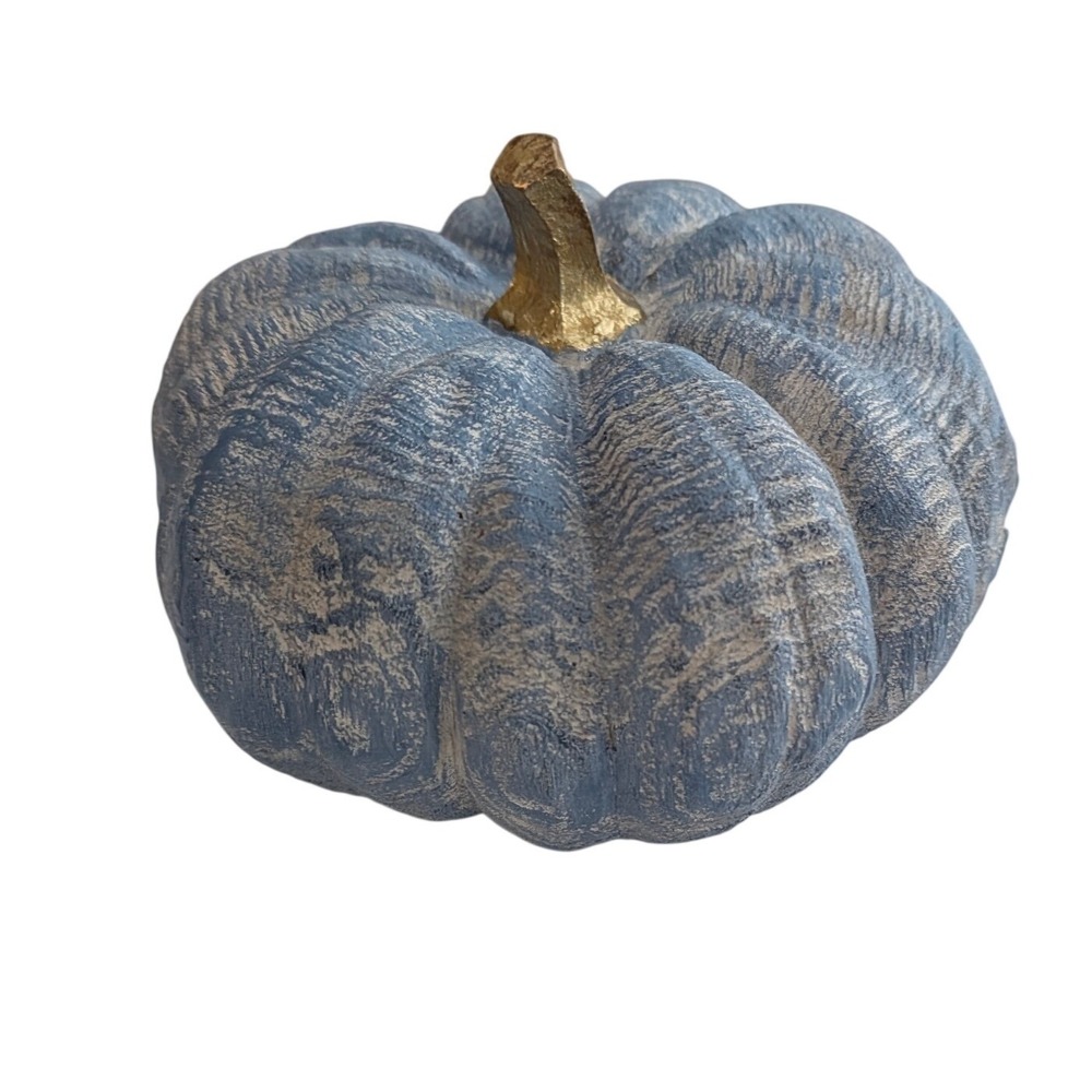 Blue Fall Decor Textured Resin Pumpkin with Gold Stem Rustic Fall Decor 6 Inch